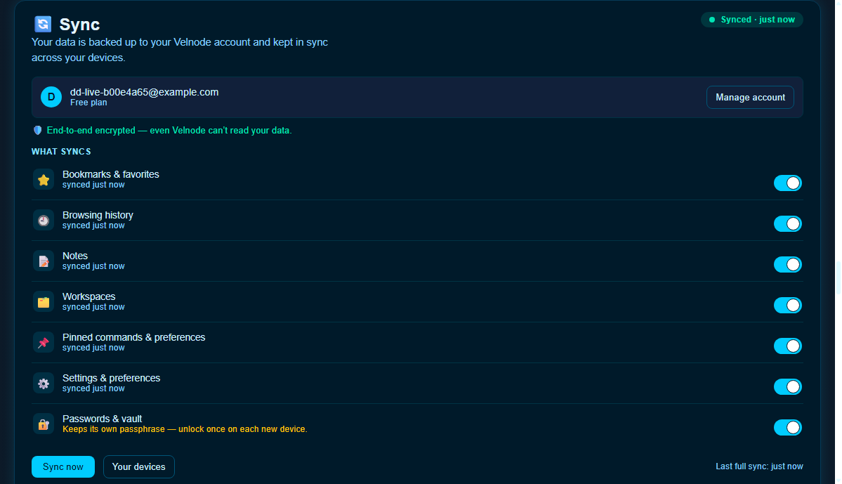 Velnode Account — screenshot